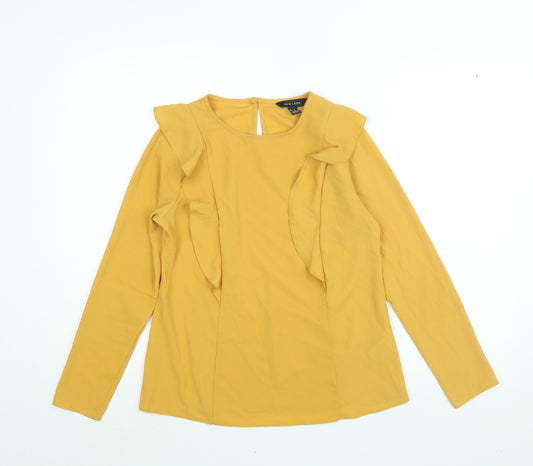 New Look Womens Yellow Polyester Basic Blouse Size 10 Round Neck - Frill