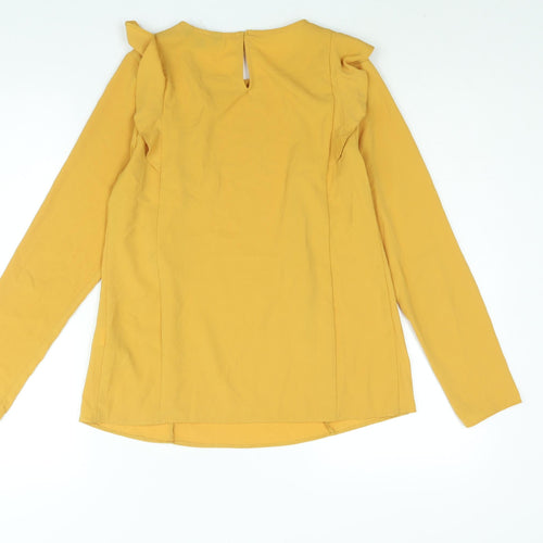 New Look Womens Yellow Polyester Basic Blouse Size 10 Round Neck - Frill