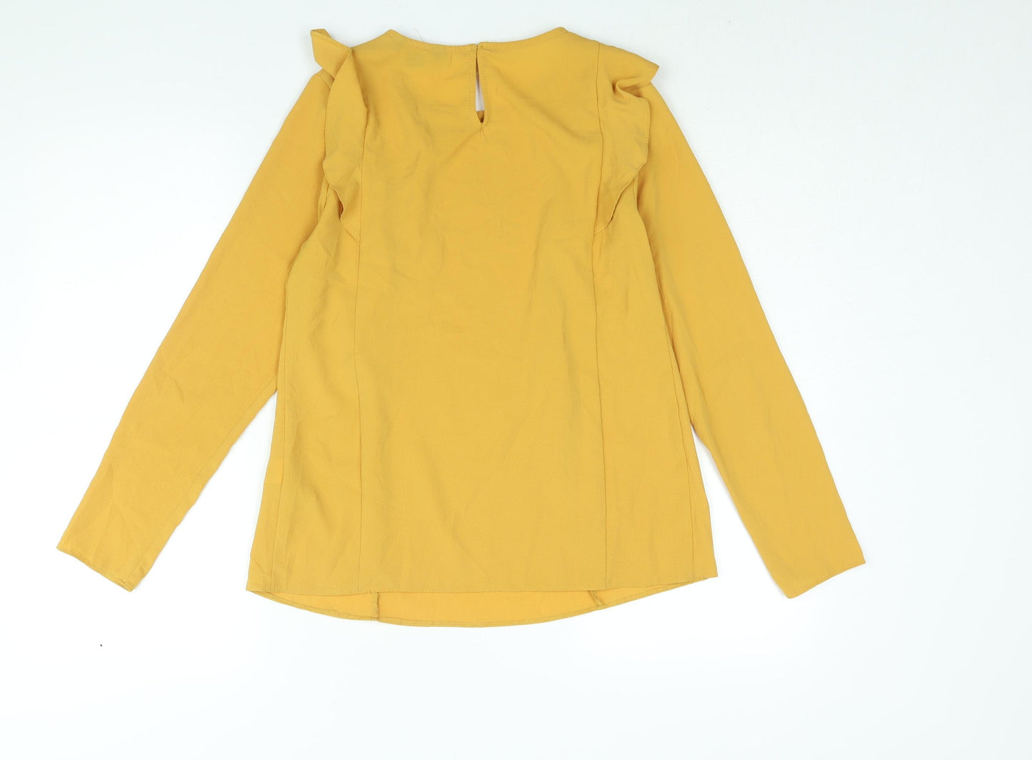 New Look Womens Yellow Polyester Basic Blouse Size 10 Round Neck - Frill