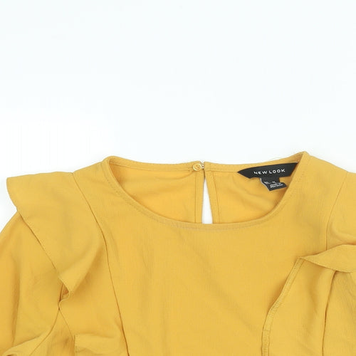 New Look Womens Yellow Polyester Basic Blouse Size 10 Round Neck - Frill