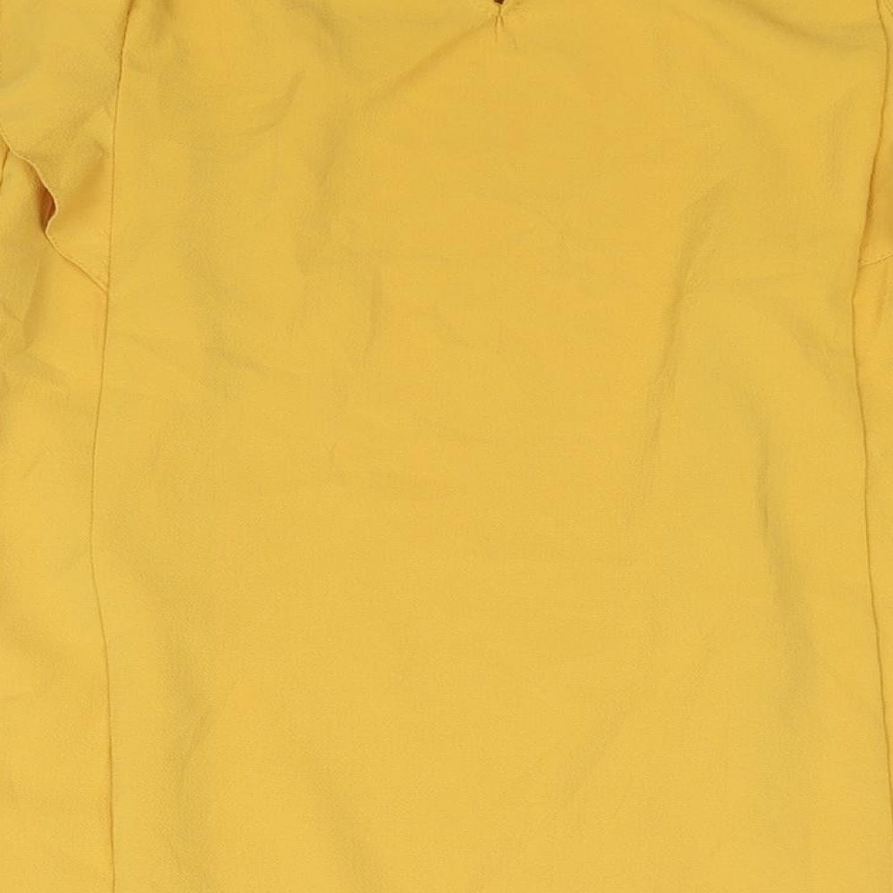 New Look Womens Yellow Polyester Basic Blouse Size 10 Round Neck - Frill