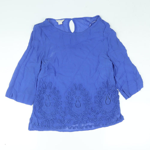 Monsoon Womens Blue Viscose Basic Blouse Size 10 Round Neck - Embroidered