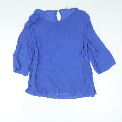 Monsoon Womens Blue Viscose Basic Blouse Size 10 Round Neck - Embroidered