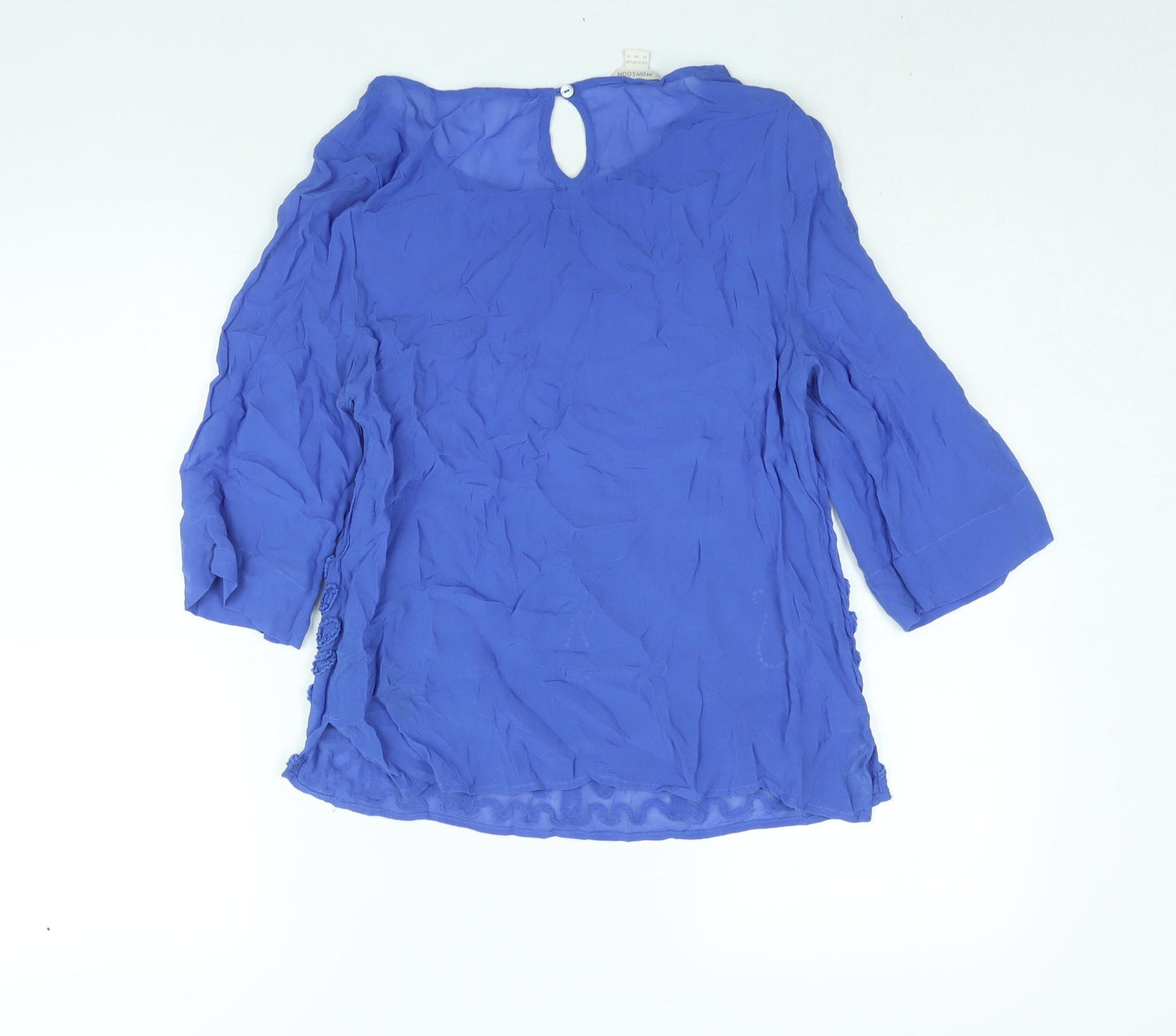 Monsoon Womens Blue Viscose Basic Blouse Size 10 Round Neck - Embroidered