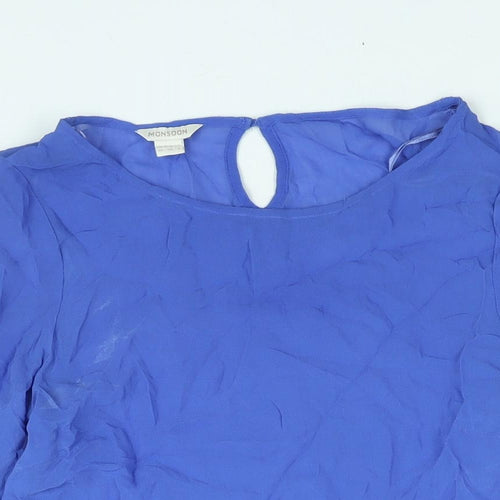 Monsoon Womens Blue Viscose Basic Blouse Size 10 Round Neck - Embroidered