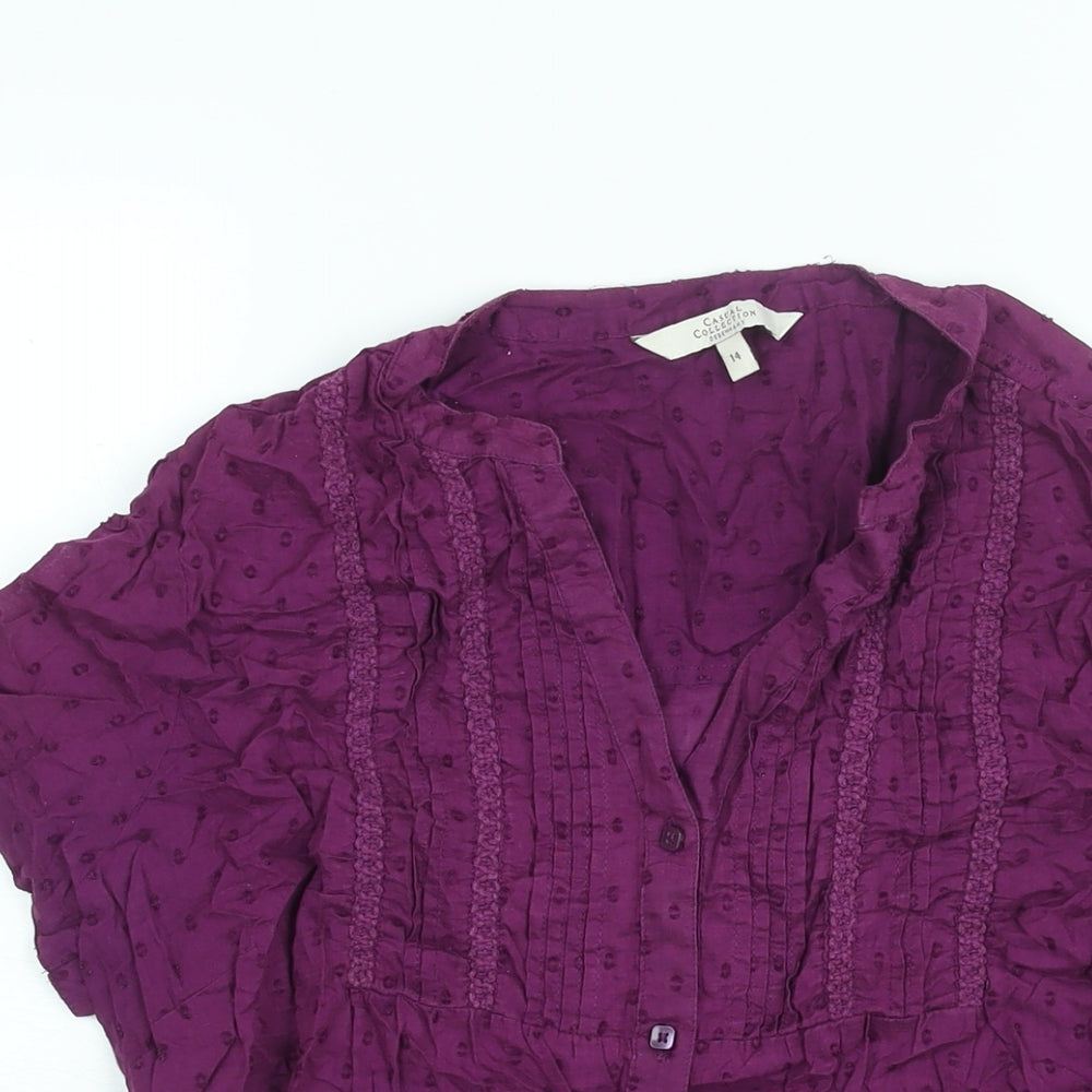 Debenhams Womens Purple Cotton Basic Blouse Size 14 V-Neck - Belted