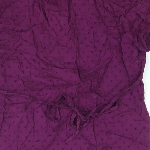 Debenhams Womens Purple Cotton Basic Blouse Size 14 V-Neck - Belted