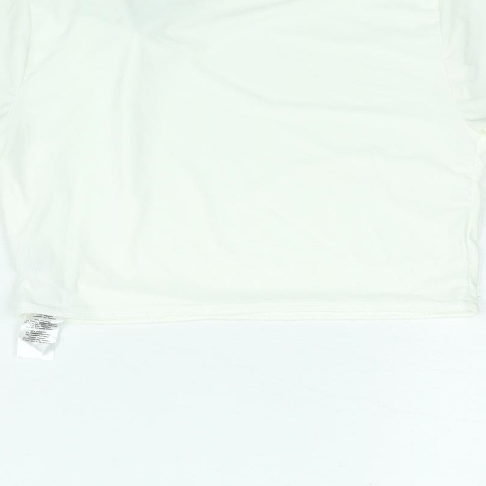 PRETTYLITTLETHING Womens White Polyester Cropped T-Shirt Size 6 Round Neck