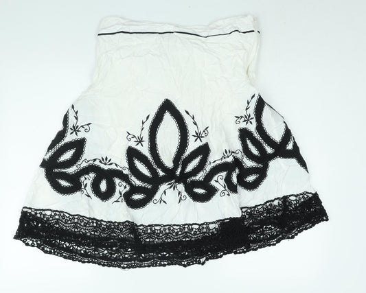 Per Una Womens White Polyester A-Line Skirt Size 14 Zip - Embroidered Lace Trim