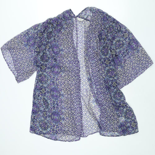 Indigo Womens Purple Geometric Polyester Kimono Blouse Size 14 V-Neck - Semi Sheer