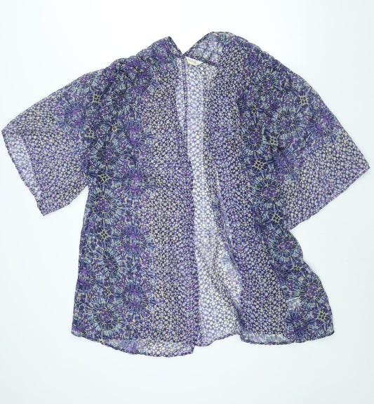 Indigo Womens Purple Geometric Polyester Kimono Blouse Size 14 V-Neck - Semi Sheer