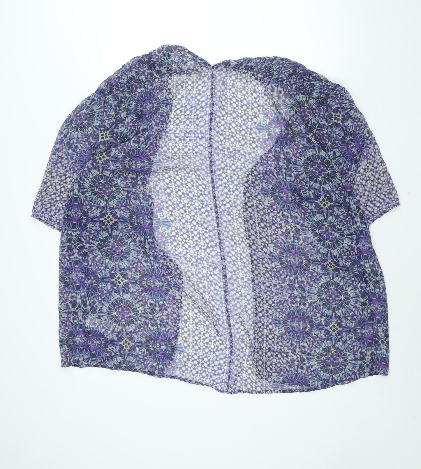 Indigo Womens Purple Geometric Polyester Kimono Blouse Size 14 V-Neck - Semi Sheer