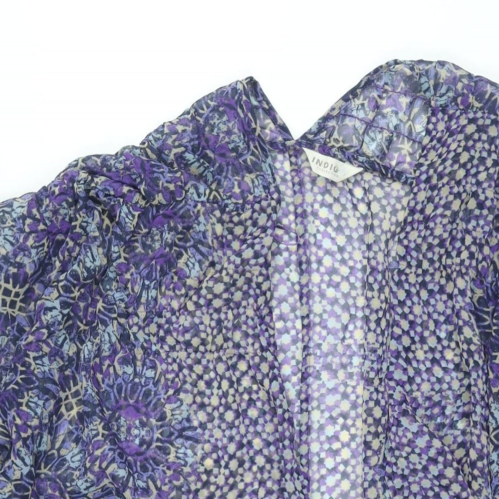 Indigo Womens Purple Geometric Polyester Kimono Blouse Size 14 V-Neck - Semi Sheer