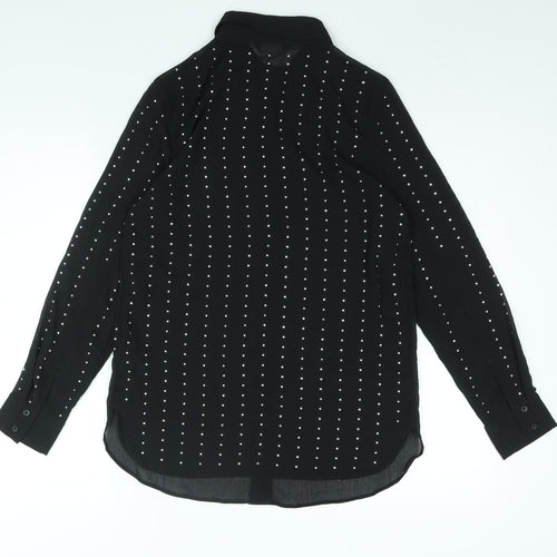 Marks and Spencer Womens Black Polyester Basic Button-Up Size 6 Collared - Studded