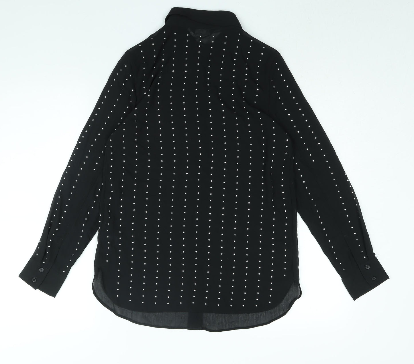 Marks and Spencer Womens Black Polyester Basic Button-Up Size 6 Collared - Studded