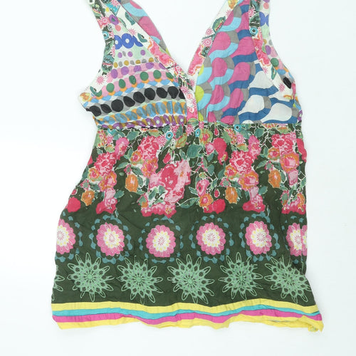 Desigual Womens Multicoloured Geometric Cotton Camisole Blouse Size L V-Neck