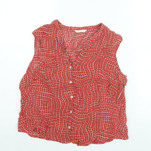 Marks and Spencer Womens Red Geometric Polyester Basic Blouse Size 16 V-Neck