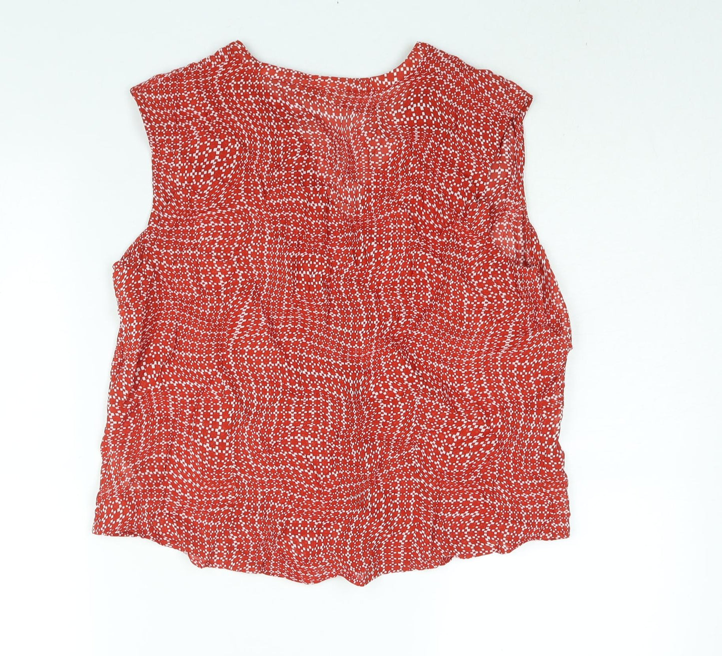 Marks and Spencer Womens Red Geometric Polyester Basic Blouse Size 16 V-Neck