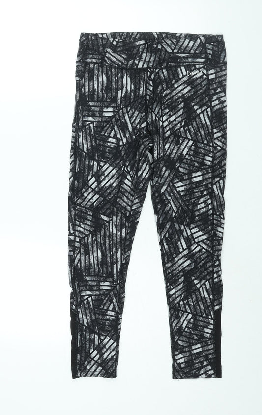 USA Pro Womens Black Geometric Polyester Cropped Leggings Size 12 L24 in Regular Pullover - Mesh Panel