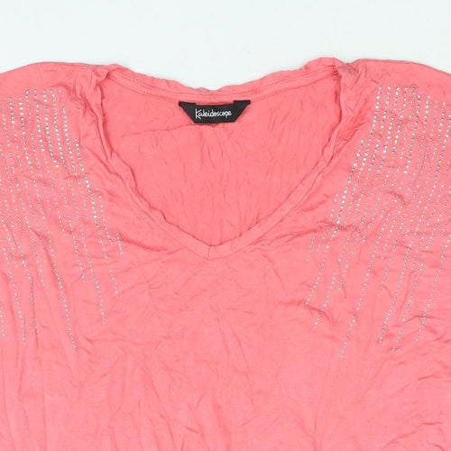 Kaleidoscope Womens Pink Viscose Basic Blouse Size 16 V-Neck - Rhinestone Detail