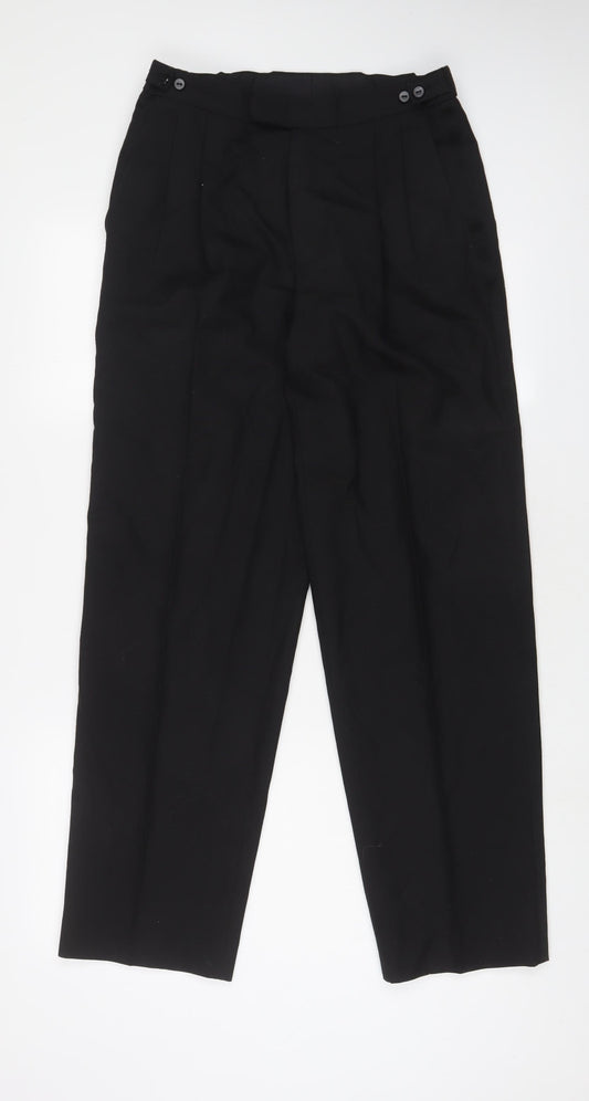 Marks and Spencer Mens Black Wool Trousers Size 30 in L31 in Regular Hook & Eye