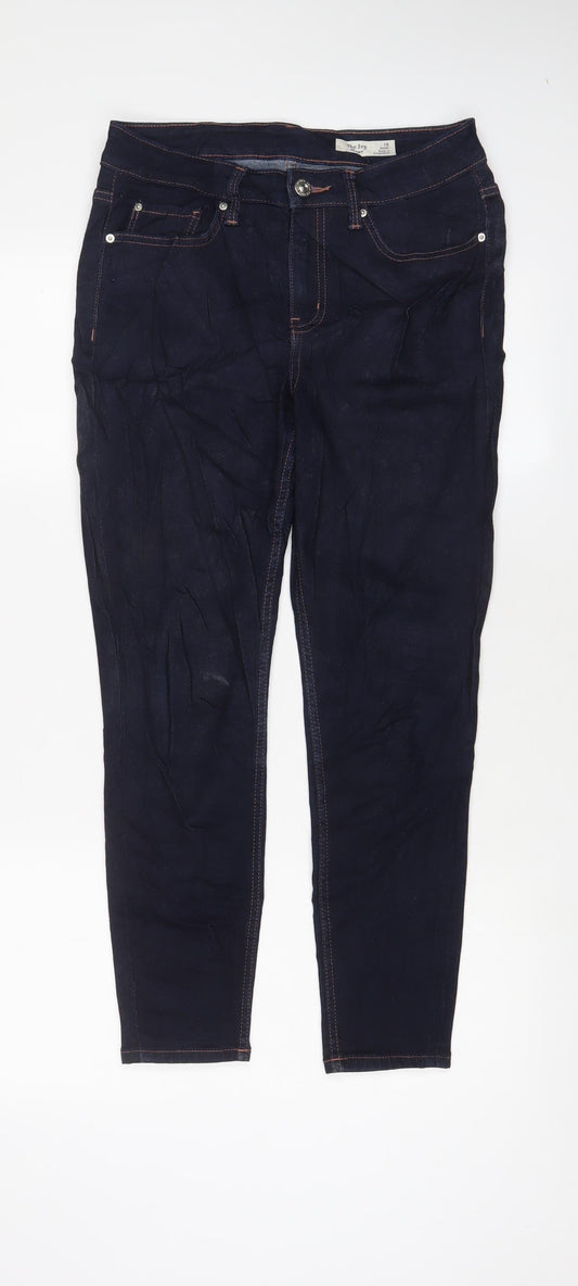 Marks and Spencer Womens Blue Cotton Skinny Jeans Size 10 L26 in Regular Zip