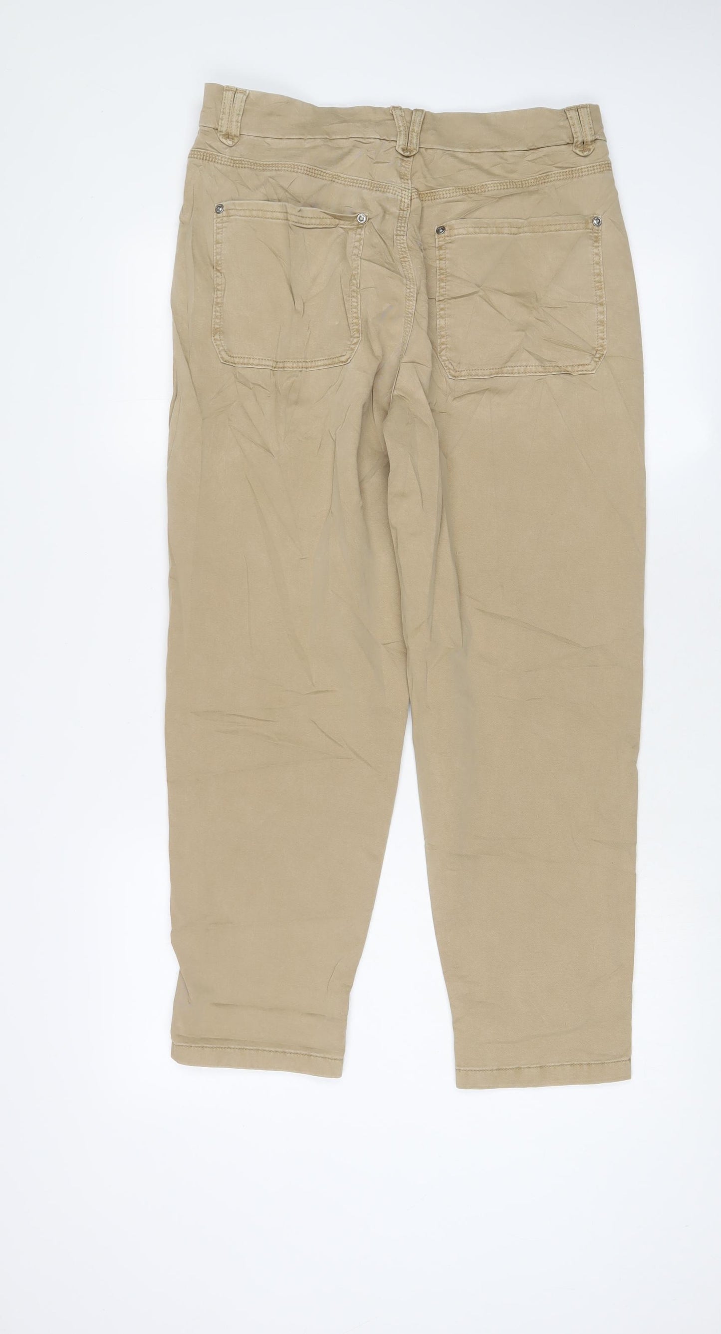 Marks and Spencer Womens Beige Cotton Trousers Size 12 L28 in Regular Zip