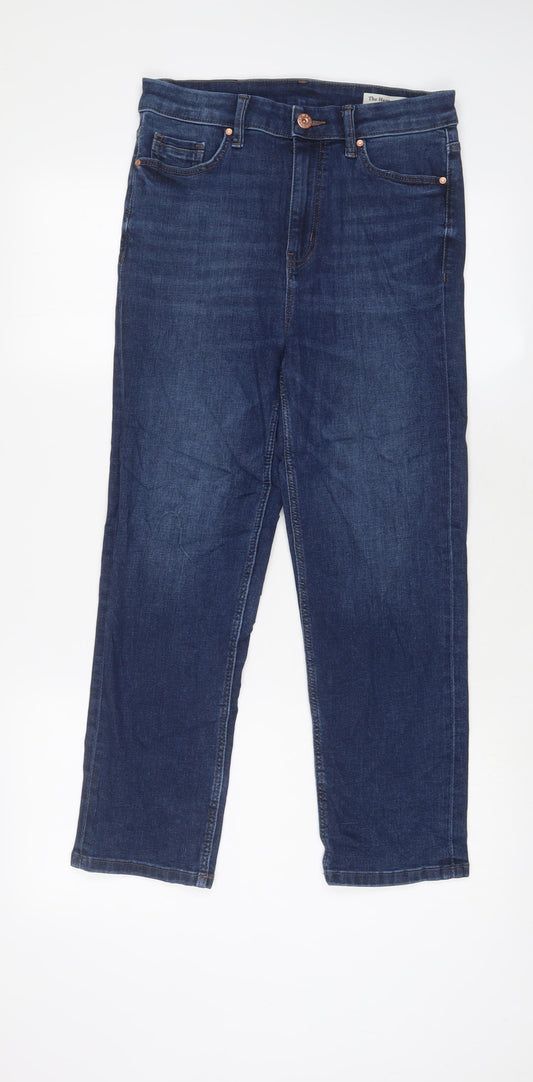 Marks and Spencer Womens Blue Cotton Straight Jeans Size 10 L25 in Regular Zip