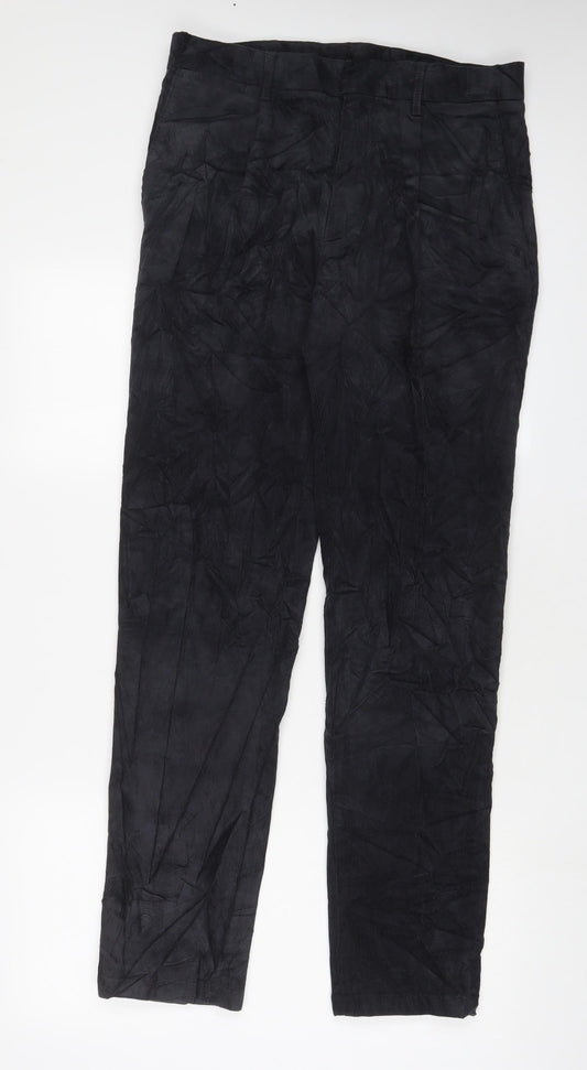 Marks and Spencer Mens Black Cotton Trousers Size 30 in L33 in Regular Hook & Eye - Long Leg