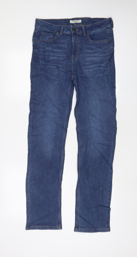 Marks and Spencer Womens Blue Cotton Straight Jeans Size 10 L32 in Regular Zip