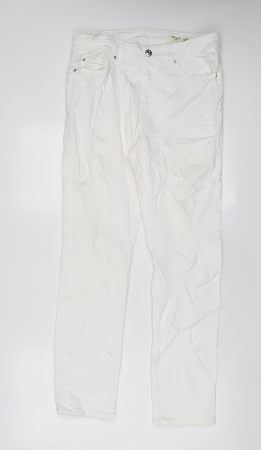 Marks and Spencer Womens White Cotton Straight Jeans Size 12 L29 in Slim Zip