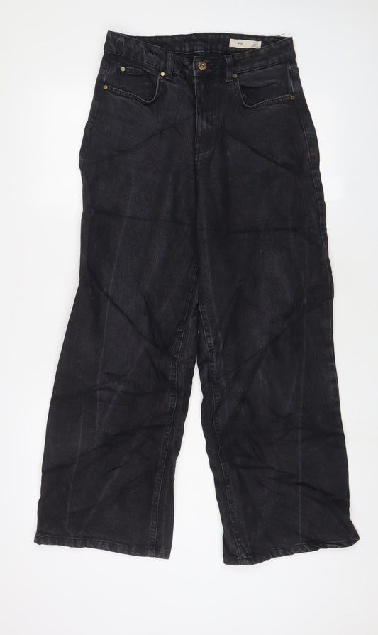 Marks and Spencer Womens Black Cotton Wide-Leg Jeans Size 10 L28 in Regular Zip