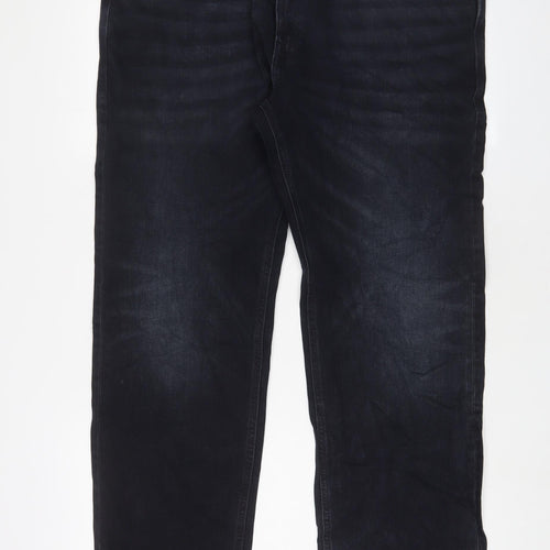 Marks and Spencer Mens Black Cotton Straight Jeans Size 40 in L31 in Regular Zip