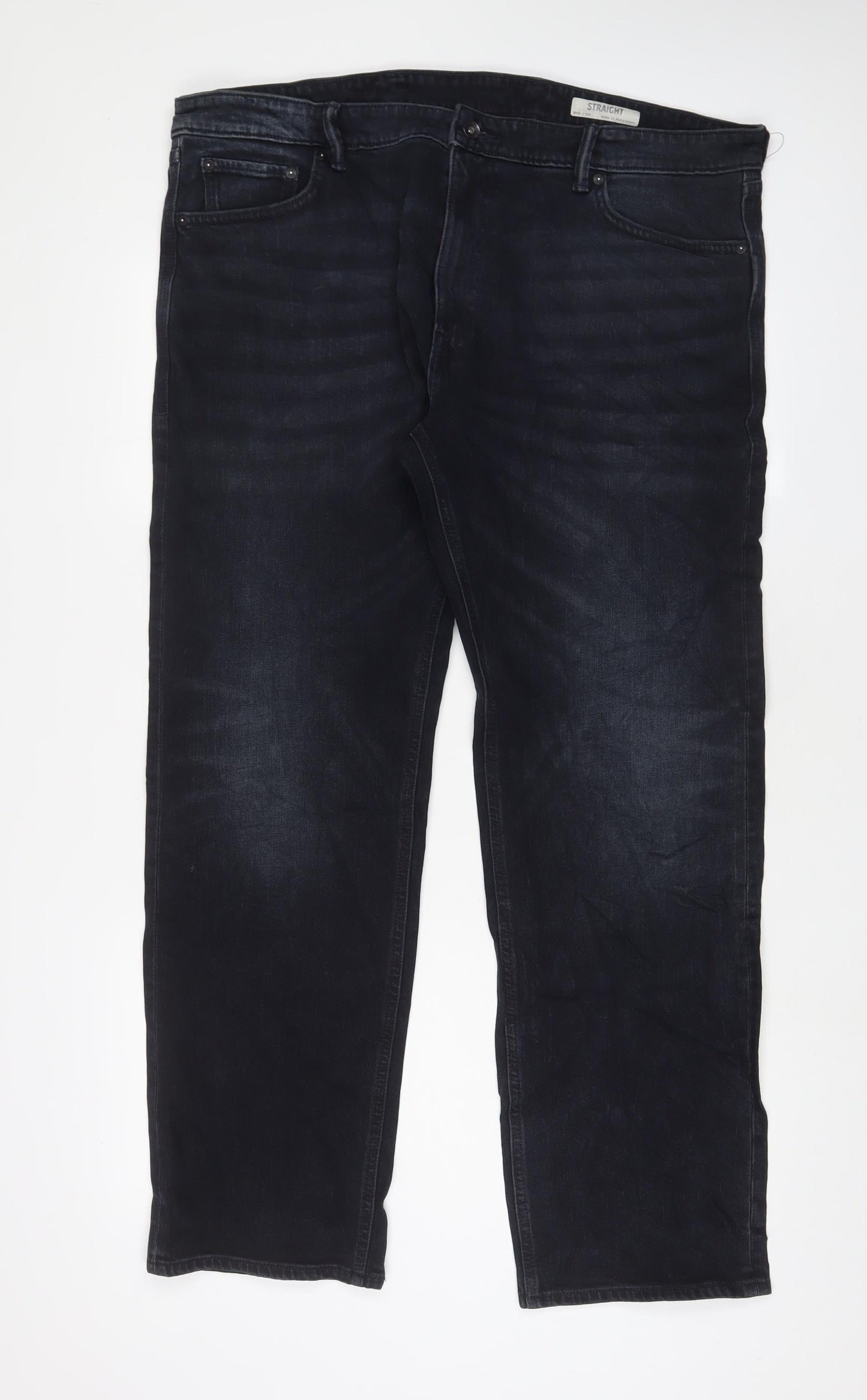 Marks and Spencer Mens Black Cotton Straight Jeans Size 40 in L31 in Regular Zip