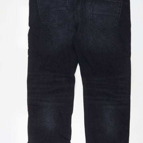 Marks and Spencer Mens Black Cotton Straight Jeans Size 40 in L31 in Regular Zip