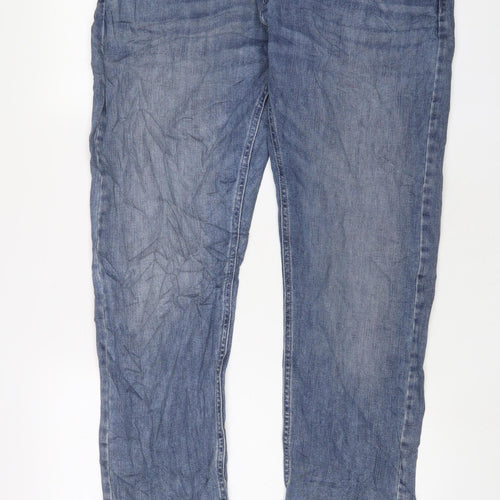 Marks and Spencer Mens Blue Cotton Straight Jeans Size 40 in L29 in Slim Zip - Short Leg