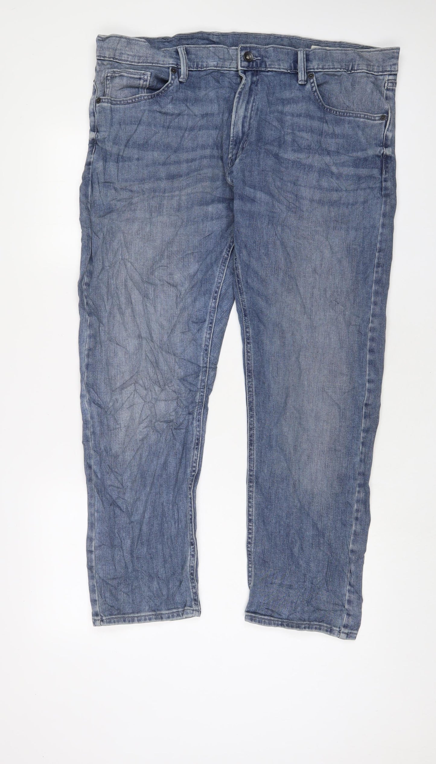 Marks and Spencer Mens Blue Cotton Straight Jeans Size 40 in L29 in Slim Zip - Short Leg