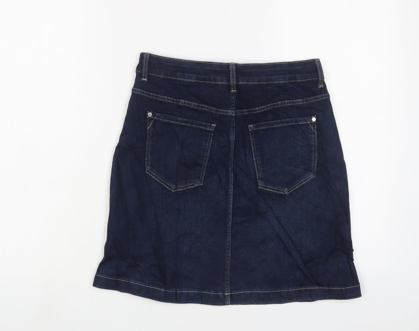 Marks and Spencer Womens Blue Cotton Mini Skirt Size 8 Zip