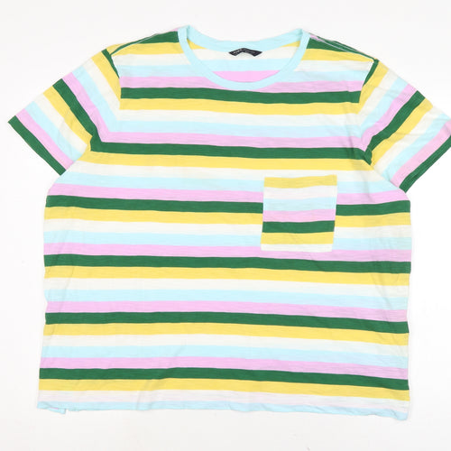 Marks and Spencer Womens Multicoloured Striped Cotton Basic T-Shirt Size 22 Crew Neck