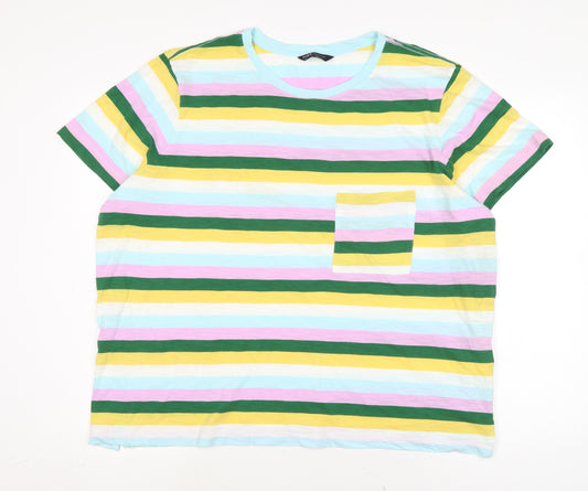 Marks and Spencer Womens Multicoloured Striped Cotton Basic T-Shirt Size 22 Crew Neck