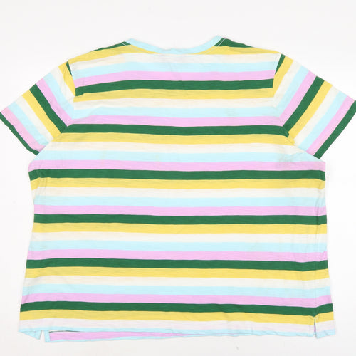 Marks and Spencer Womens Multicoloured Striped Cotton Basic T-Shirt Size 22 Crew Neck