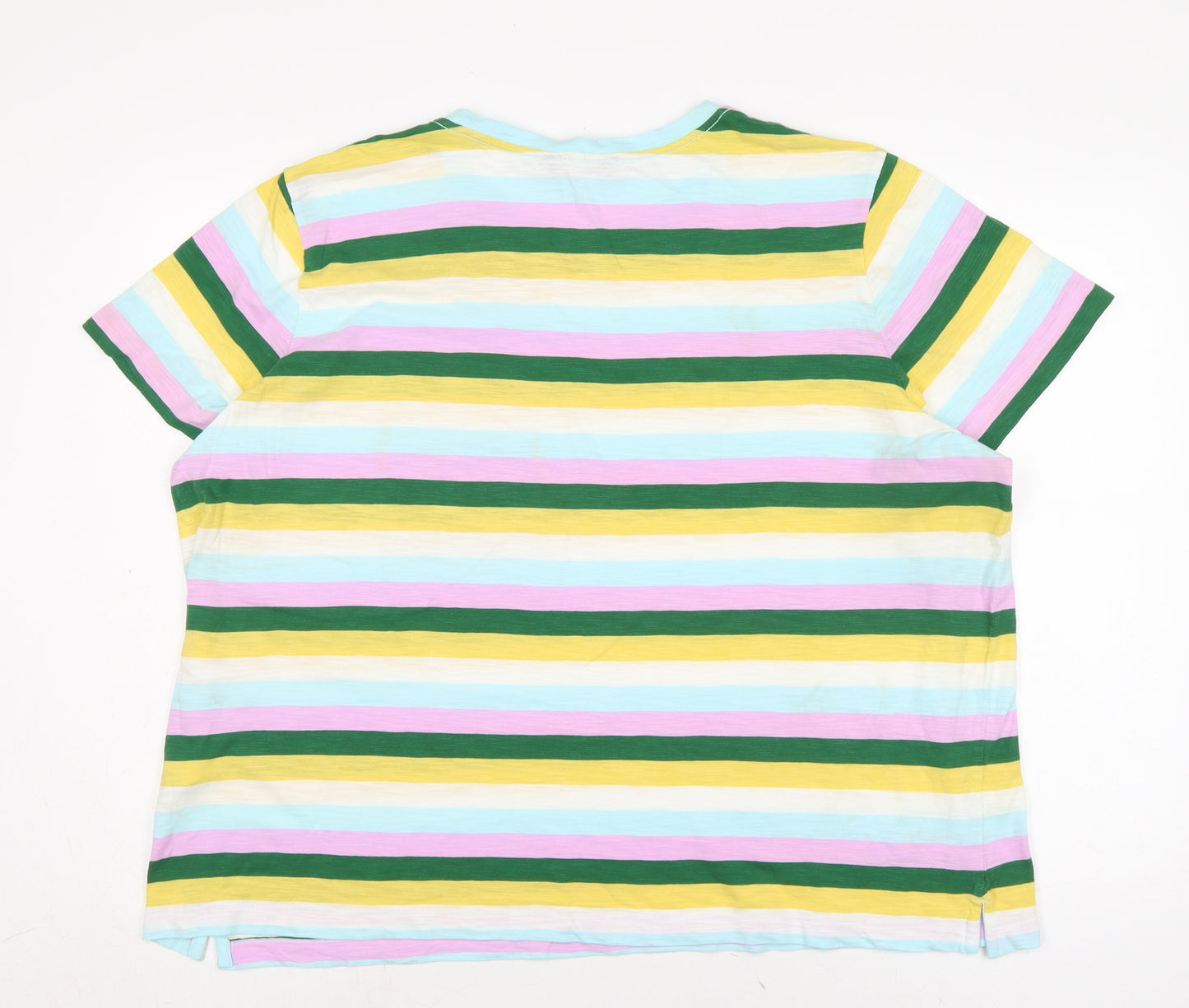 Marks and Spencer Womens Multicoloured Striped Cotton Basic T-Shirt Size 22 Crew Neck