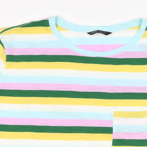 Marks and Spencer Womens Multicoloured Striped Cotton Basic T-Shirt Size 22 Crew Neck