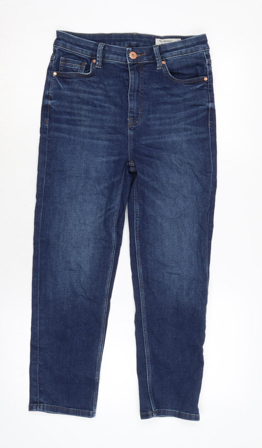 Marks and Spencer Womens Blue Cotton Blend Straight Jeans Size 10 L23 in Regular Zip