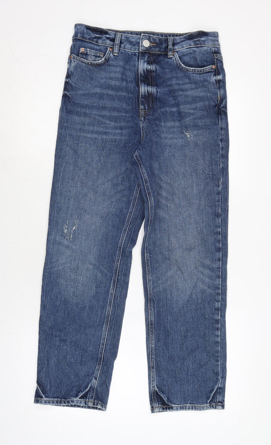 Marks and Spencer Womens Blue Cotton Blend Straight Jeans Size 10 L26.5 in Regular Zip