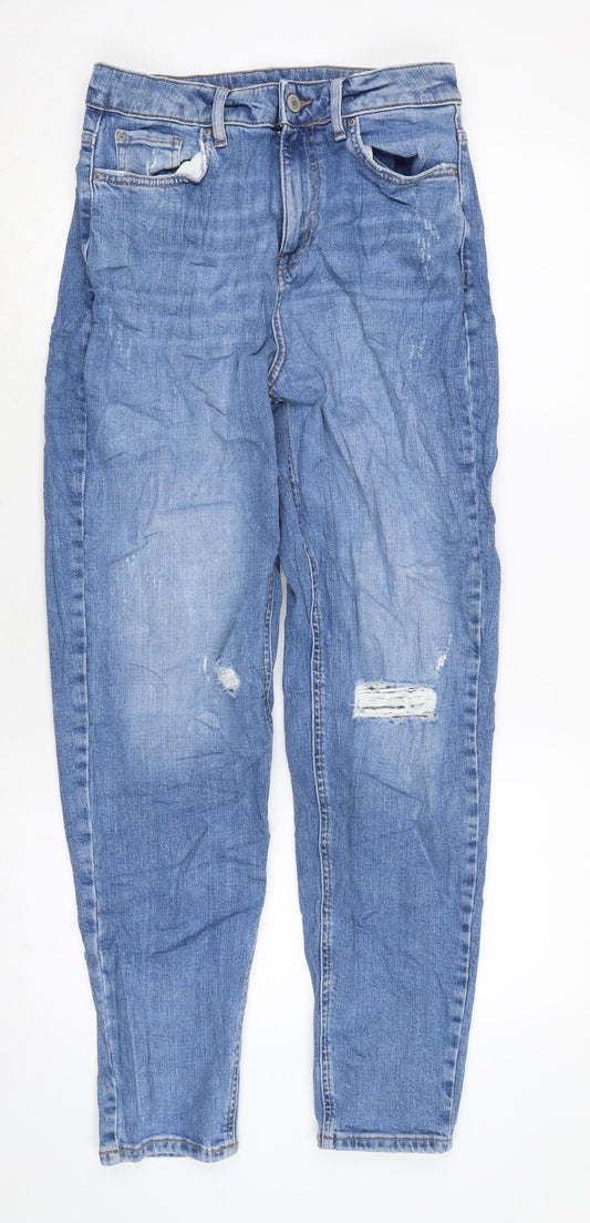 Marks and Spencer Womens Blue Cotton Blend Tapered Jeans Size 10 L28.5 in Regular Zip