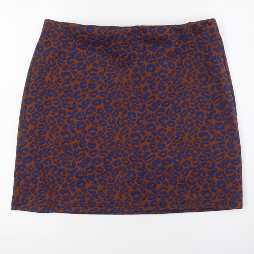 Marks and Spencer Womens Brown Animal Print Polyester A-Line Skirt Size 14 - Elasticated Waist