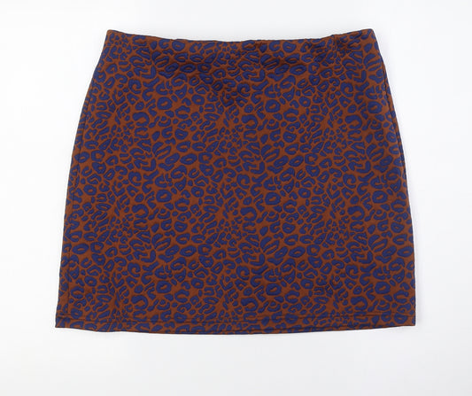 Marks and Spencer Womens Brown Animal Print Polyester A-Line Skirt Size 14 - Elasticated Waist