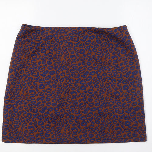 Marks and Spencer Womens Brown Animal Print Polyester A-Line Skirt Size 14 - Elasticated Waist