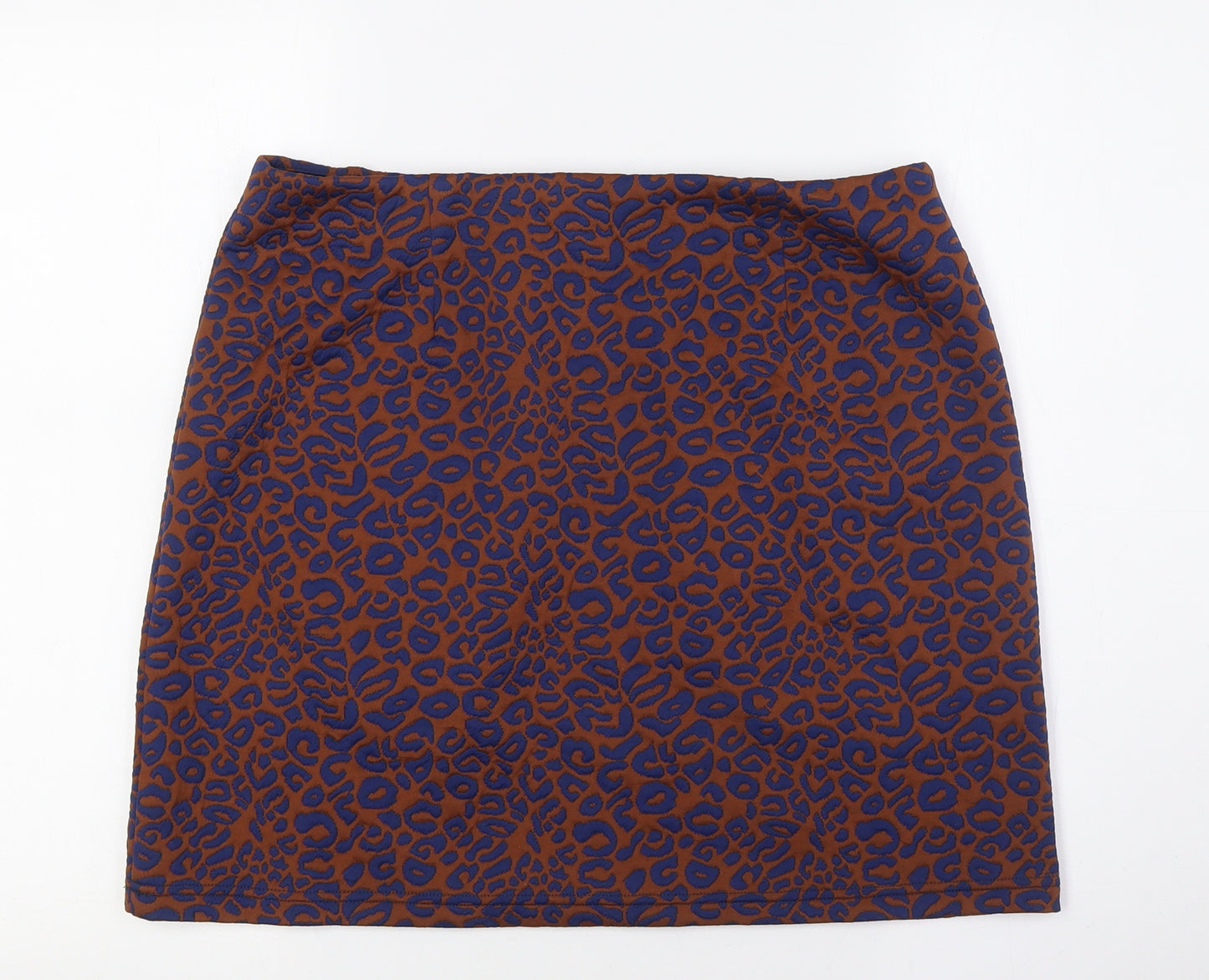 Marks and Spencer Womens Brown Animal Print Polyester A-Line Skirt Size 14 - Elasticated Waist